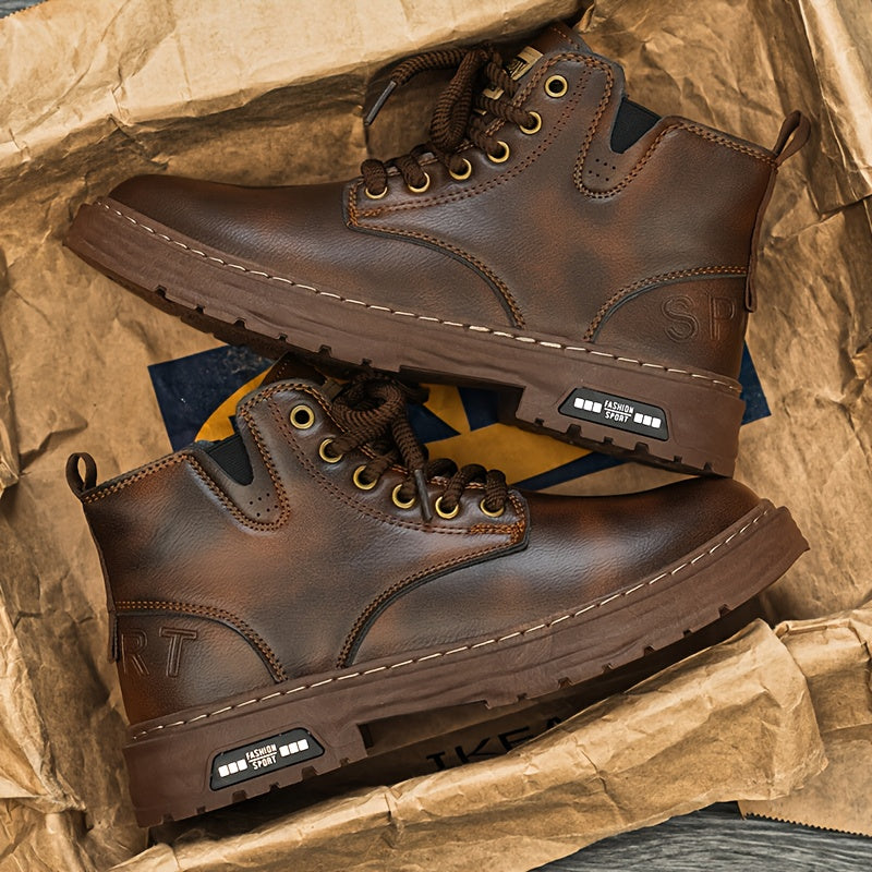 Botas de Caminhada Masculinas Vintage de Cano Médio KOONEXY, Novo Estilo Jovem da Moda com Design de Sola Grossa, Adequadas para Uso Diário e Caminhada ao Ar Livre