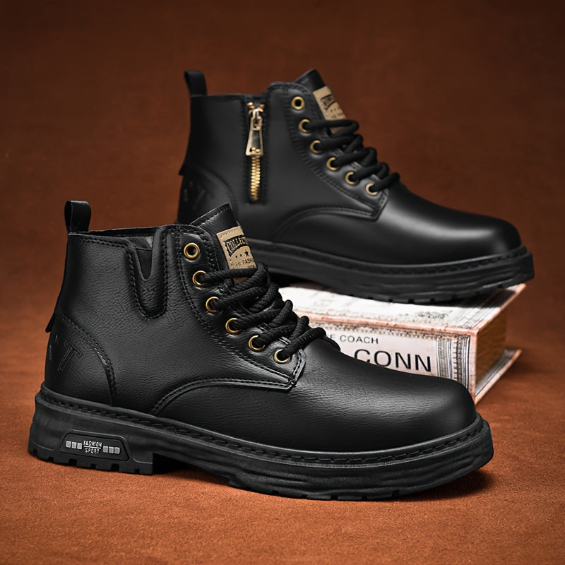 Botas de Caminhada Masculinas Vintage de Cano Médio KOONEXY, Novo Estilo Jovem da Moda com Design de Sola Grossa, Adequadas para Uso Diário e Caminhada ao Ar Livre