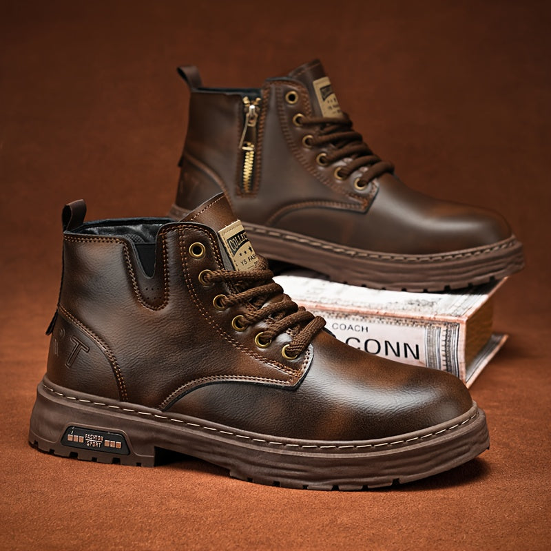 Botas de Caminhada Masculinas Vintage de Cano Médio KOONEXY, Novo Estilo Jovem da Moda com Design de Sola Grossa, Adequadas para Uso Diário e Caminhada ao Ar Livre