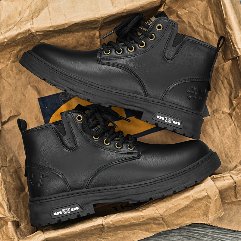 Botas de Caminhada Masculinas Vintage de Cano Médio KOONEXY, Novo Estilo Jovem da Moda com Design de Sola Grossa, Adequadas para Uso Diário e Caminhada ao Ar Livre