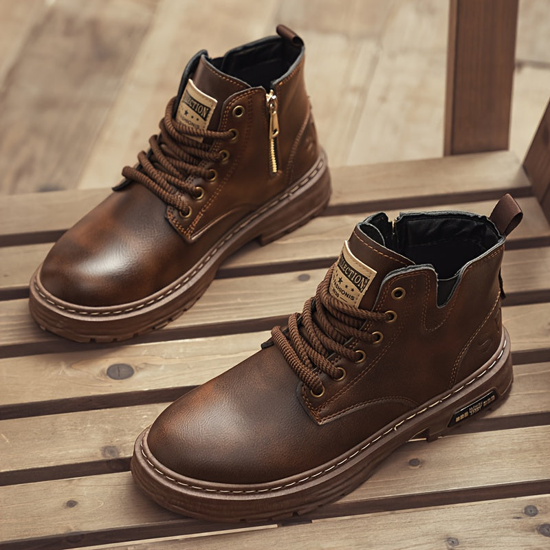 Botas de Caminhada Masculinas Vintage de Cano Médio KOONEXY, Novo Estilo Jovem da Moda com Design de Sola Grossa, Adequadas para Uso Diário e Caminhada ao Ar Livre
