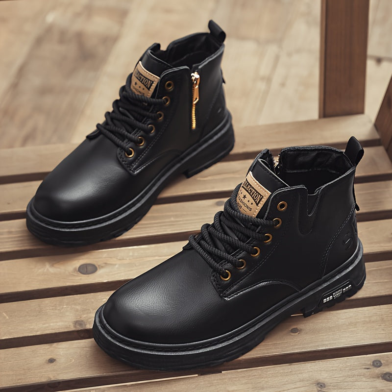 Botas de Caminhada Masculinas Vintage de Cano Médio KOONEXY, Novo Estilo Jovem da Moda com Design de Sola Grossa, Adequadas para Uso Diário e Caminhada ao Ar Livre