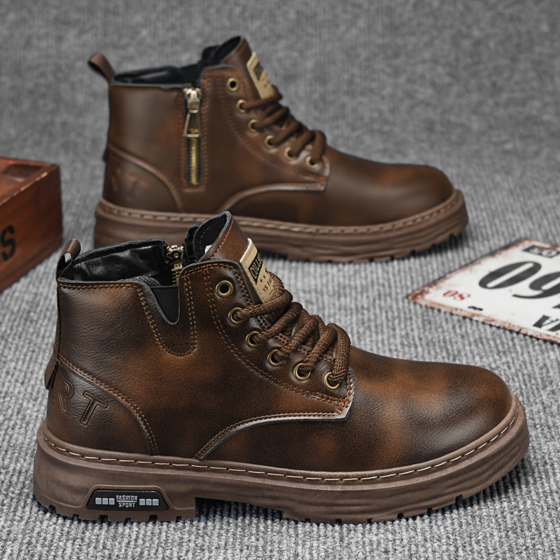 Botas de Caminhada Masculinas Vintage de Cano Médio KOONEXY, Novo Estilo Jovem da Moda com Design de Sola Grossa, Adequadas para Uso Diário e Caminhada ao Ar Livre